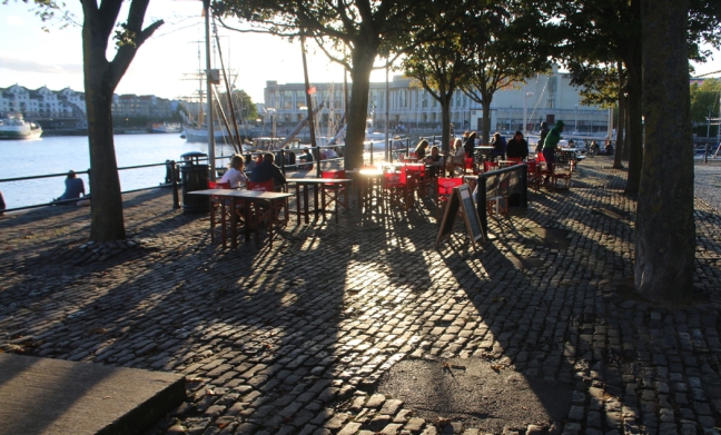 View of tables on Bristol quayside